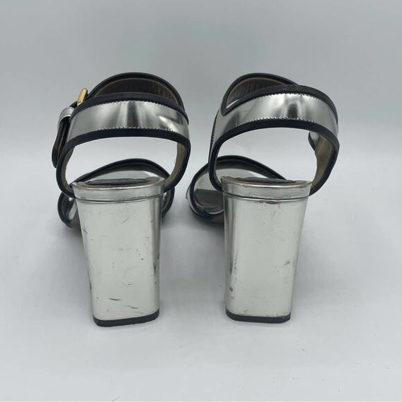 MARNI Silver Metallic Block Heel Sandal Ankle Strap Sz 36.5 / 6 - Picture 6 of 8